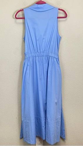 Natori  Cotton Poplin Belted Shirt Dress Midi Length Sky Blue Size S