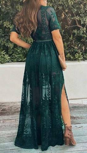 Green Maxi Short Sleeve Lace Dress Size L