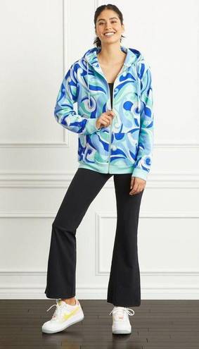Hill House  Allie Zip-Up Hooded Fleece Jacket in Ocean Kaleidoscope Size Small