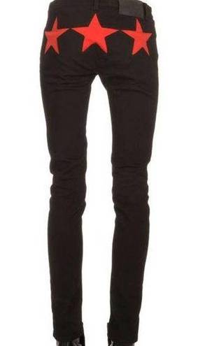 Givenchy  Paris Low Waist Black Denim Red Star Skinny Jeans Women's 38 / US 4