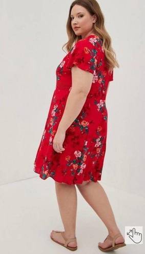 Torrid  Red Floral Gauze Lace Up Skater Dress Sz.2