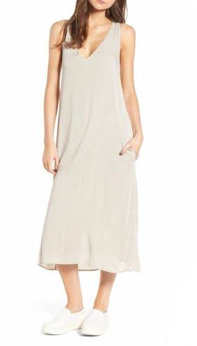 James Perse Grey Twist Back V Neck Midi Length Dress