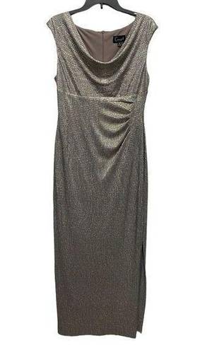 Connected Apparel  Womens Brown Metallic Cap Sleeve Maxi Evening Sheath Dress 12P