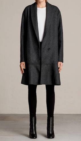 ALLSAINTS NWT  Charcoal Gray Grace Ruffle Wool Coat