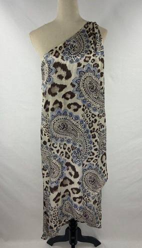 Tommy Bahama  Cub One Shoulder Dress Cream 12 Leopard Animal Print Paisley Maxi