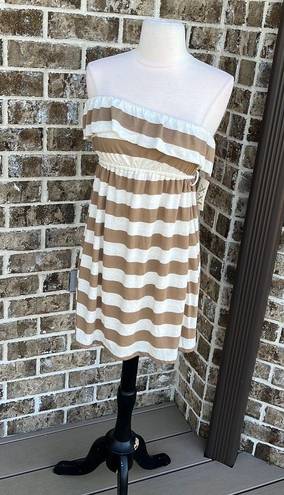 Xxi Off Shoulder Mini Dress Taupe Beige Stripe Knit Coverup Womens Small