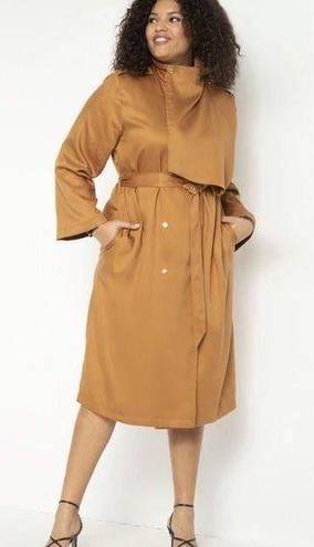 Eloquii  Trench Coat Camel Tab Snap Button Front Knee Length Belted Sz 18/20 NWT