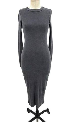 Young Fabulous and Broke  YFB Dax Gray Acid Wash Ribbed Knit Bodycon Dress Size XS