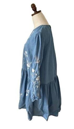 Philosophy  Dress Chambray‎ Embroidered Floral High Low Tunic Dress Size Large