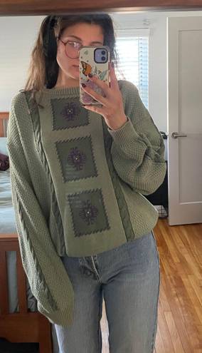 Long Sleeve Knitted Sweater Green Size M