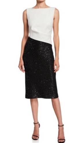 St. John  Colorblock Tuxedo Bodice Dress w/Sequin Ribbed Knit, Size 10 NWT $1395