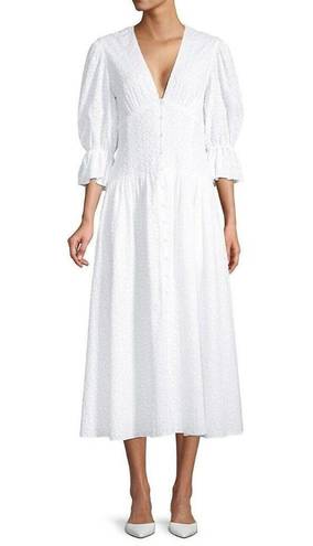 Rebecca Taylor NWT La Vie  Leaf Embroidered in Milk White Button Front Dress M
