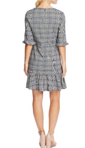 CeCe Plaid V-Neck Half Sleeve Flounce Dress