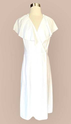 Vince  White Wrap Dress Flutter Sleeve V-Neck Ruffle Cape Midi Designer XS NWOT