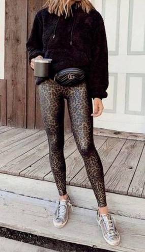 Spanx  Faux Leather Leopard Shine Legging Pants Shapewear Animal Print Size 1X