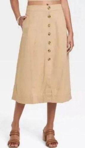 Universal Threads  wheatfield tan button front A-Line linen blend midi skirt