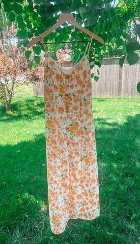 Sienna Sky  Orange Creamsicle Floral Midi Dress Small Button Front Boho Cottage