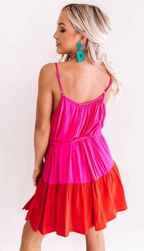 Entro Boutique Colorblock Pink Tie Waist Dress