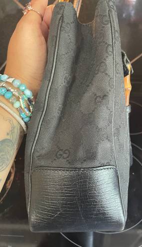 Gucci Bamboo GG Black Canvas And Leather Handbag