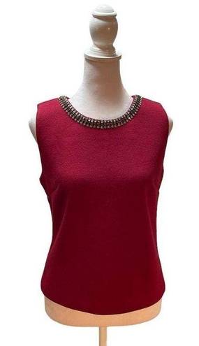 Cynthia Rowley Red with Diamond Gem Rimmed Round Neck Sleeveless Zip Back Top S