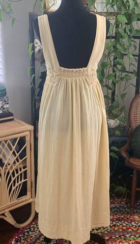 Free People  Delphine Pampas Pale Yellow Smocked Bust Midi Dress