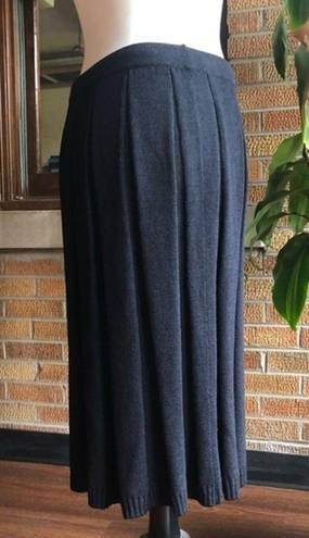 St. John  Black Santana Knit Pleated Wool Midi Skirt Small