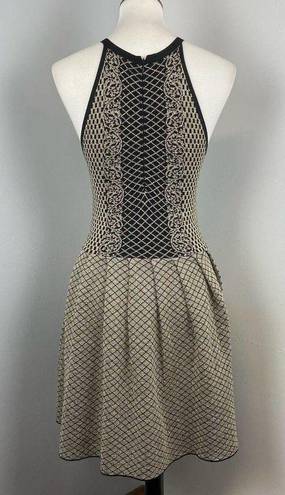 Parker  Black & Gold Metallic Knit Pleated Flared Dress Large