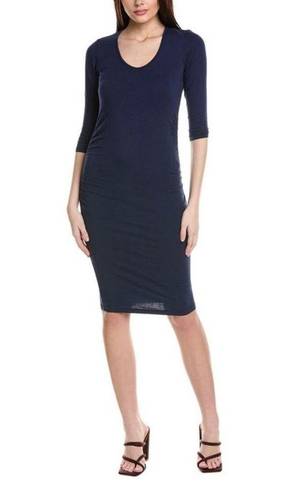 Michael Stars  Blue Ruched 3/4th Sleeve Midi Dress Medium