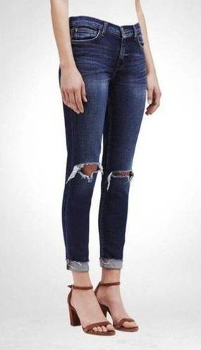 L'Agence  Rachel Ripped Crop Slim Fit Blue Slouch Cuffed Jeans Size 24 Stretch