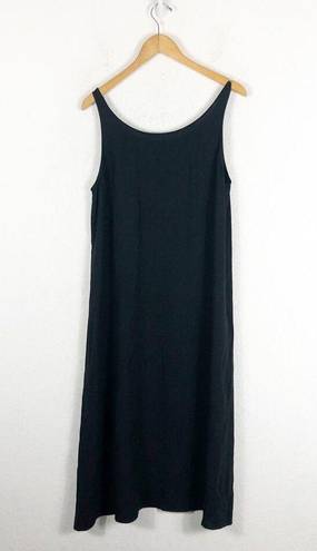 Eileen Fisher  100% Silk Scoop Neck Tank Midi Dress Large Black Lagenlook