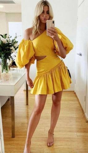 Chateau Aje  Cut Out Mini Dress Yellow Linen Blend Size 4
