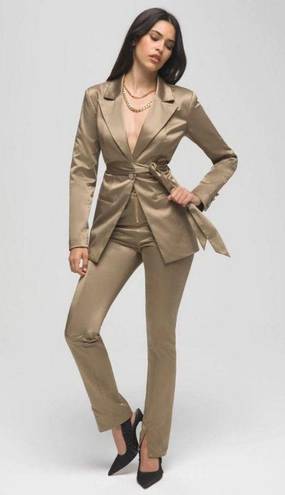 Good American  Fit and Flatter Sateen Blazer Tan Size 4 Cutout Pointed Lapel