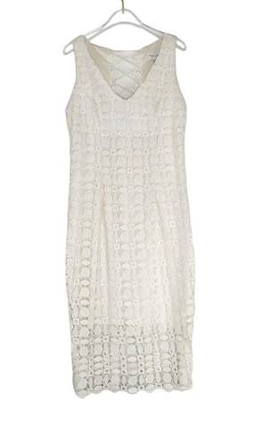 Bisou Bisou  White Lace V-Neck Lace Up Formal Mini Dress Size 8