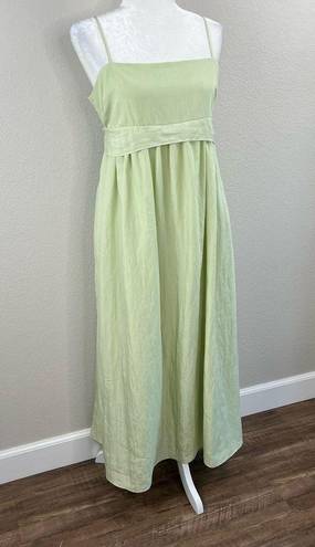 Vince  Sweet Grass Green Bow-Back Pleated Square Neck Midi Dress Medium NWT