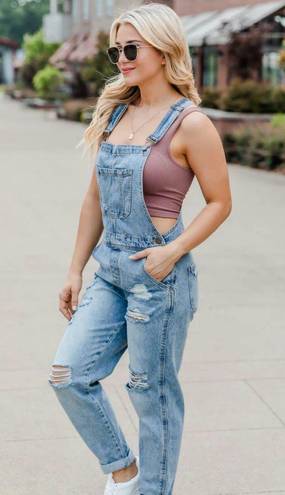 Pink Lily Distressed Boyfriend Overalls