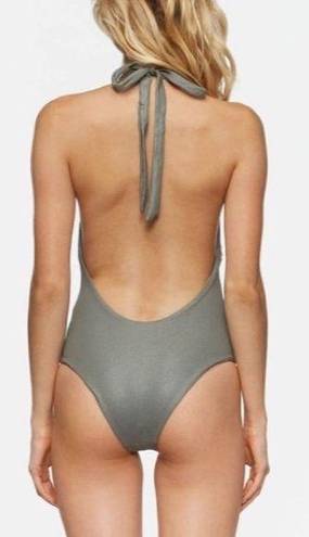 Tavik swim Hannah One Piece Swimsuit in Glossy Pique Cove Grey Slot Seam NWT