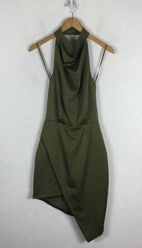 Elliatt NWT  Camo Olive Green Satin Halter Asymmetric Cocktail Mini Dress XS