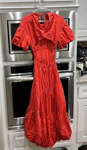 Cinq à Sept NWT CINQ A SEPT Maisey Puffed Sleeve Tiered Open-Back Midi Dress SIZE 0