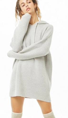 Forever 21 Hooded Sweater Hoodie Knit Mini Dress in Heather Grey