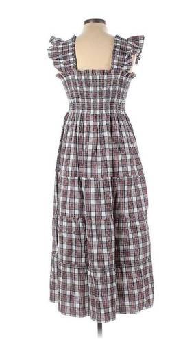 Hill House NWT  Ellie Nap Dress in Multi Tartan Plaid Smocked Midi Ruffle L