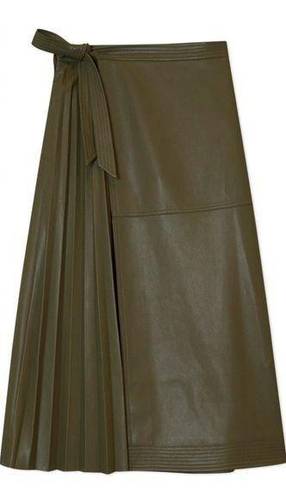 Simkhai Mar Faux Leather Pleated Side Tie Wrap Skirt in Nori Size 2