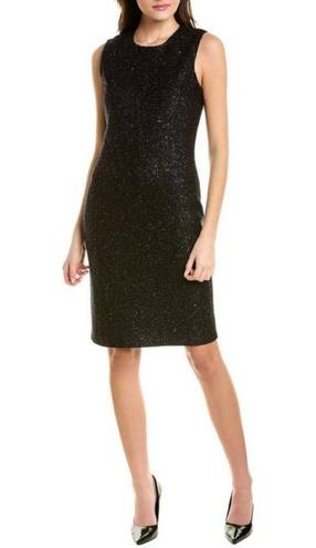 St. John 💕💕 Sequin Tweed Knit Sleeveless Shift Dress Black Gold Metallic 10 NWOT