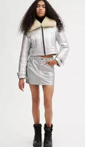 Coach Metallic Silver Leather Mini Skirt