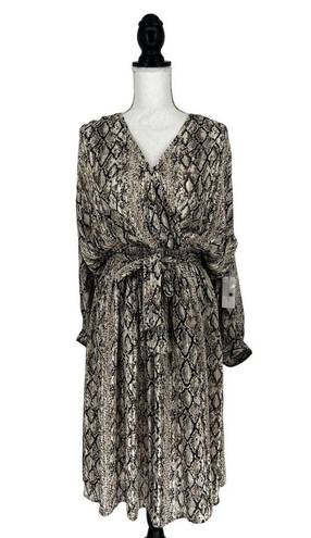 Brochu Walker  Olivia Snake Print Blouson Midi-Dress in Metallic Python