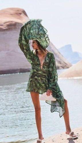 Cult Gaia 💕💕 Bruna Coverup ~ Linen Silk Saltation Basil Green Print Small S NWT