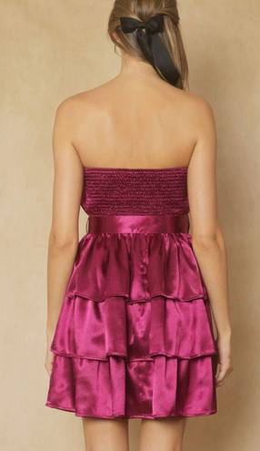 Entro Satin Strapless Ruffle Tiered Mini Dress