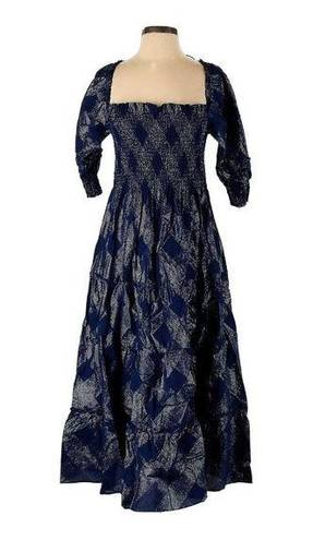 Hill House NWT  Nesli Nap Dress in Navy Glitter Check Smocked Midi XS