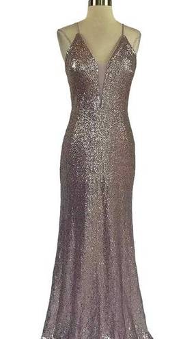 AQUA Women's Formal Dress by  Size 6 Purple Sequined Sleeveless Long Evening Gown