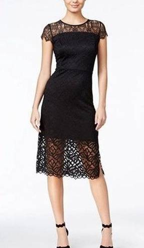 Kensie  Black Bodycon Dress Lace Overlay Short Sleeve Party Cocktail NWT Size XS