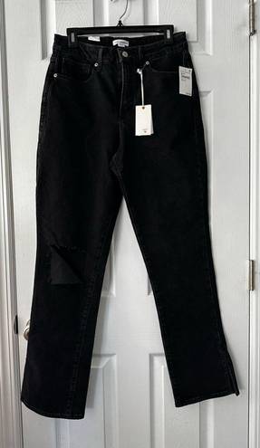 Good American  NWT Black Good Boy Straight Leg Denim Jeans Busted Knee 6/28